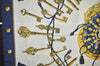 Authentic HERMES Carre 90 Scarf "LES CLES" Silk Navy 1233K