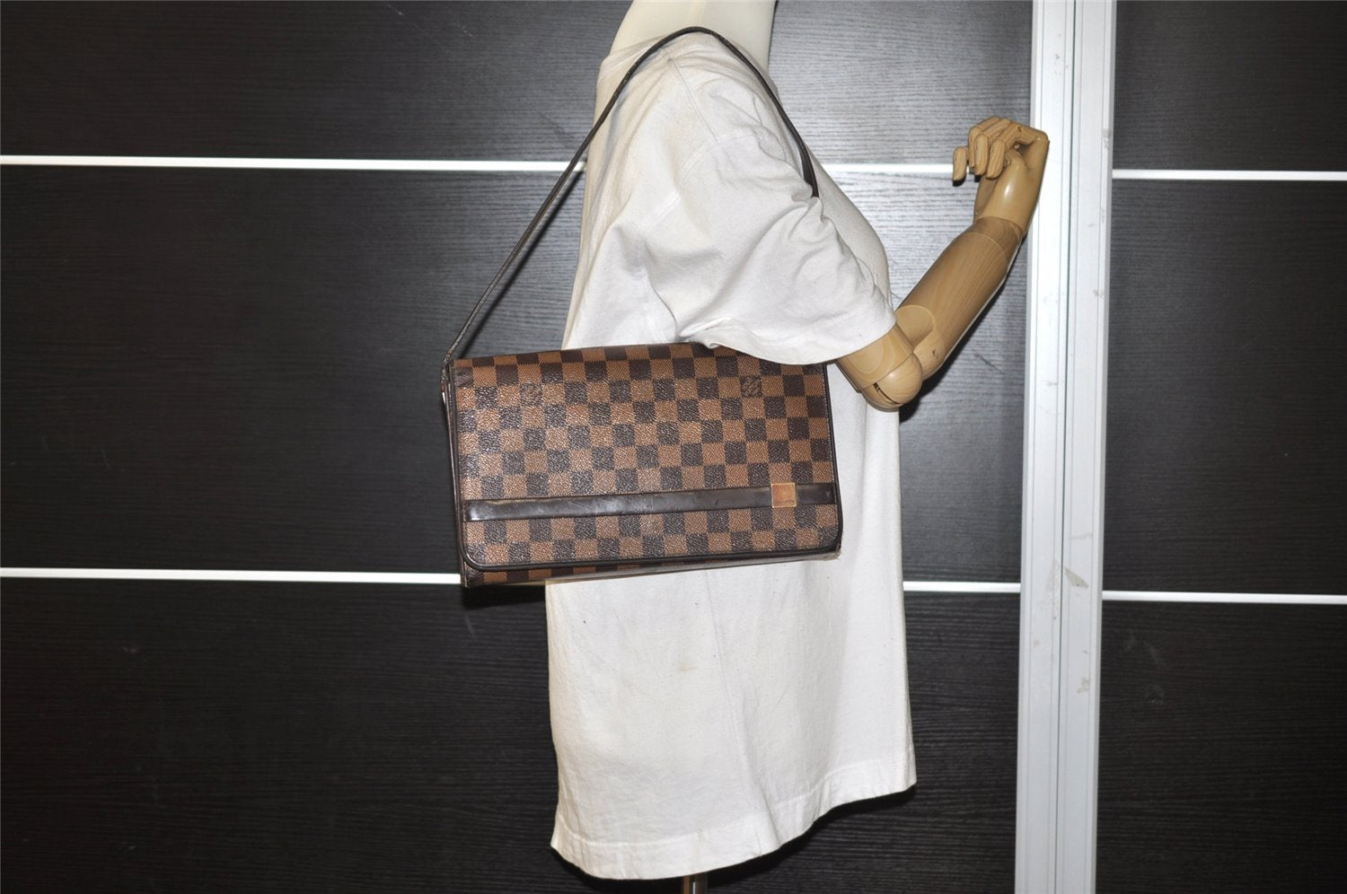 Authentic Louis Vuitton Damier Tribeca Long Shoulder Hand Bag N51160 LV 1239I