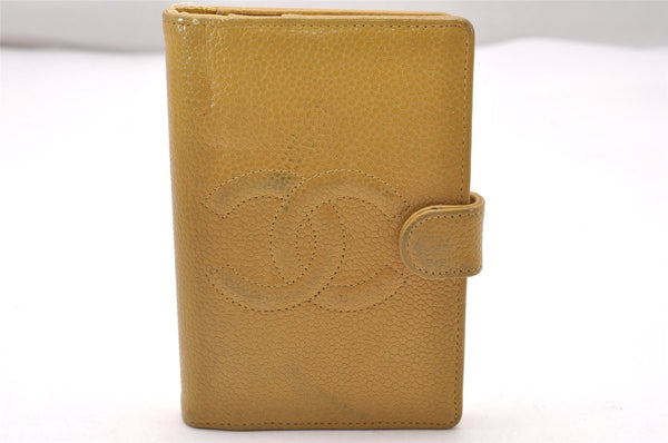 Authentic CHANEL Agenda Caviar Skin Leather Notebook Cover Yellow CC 1243J