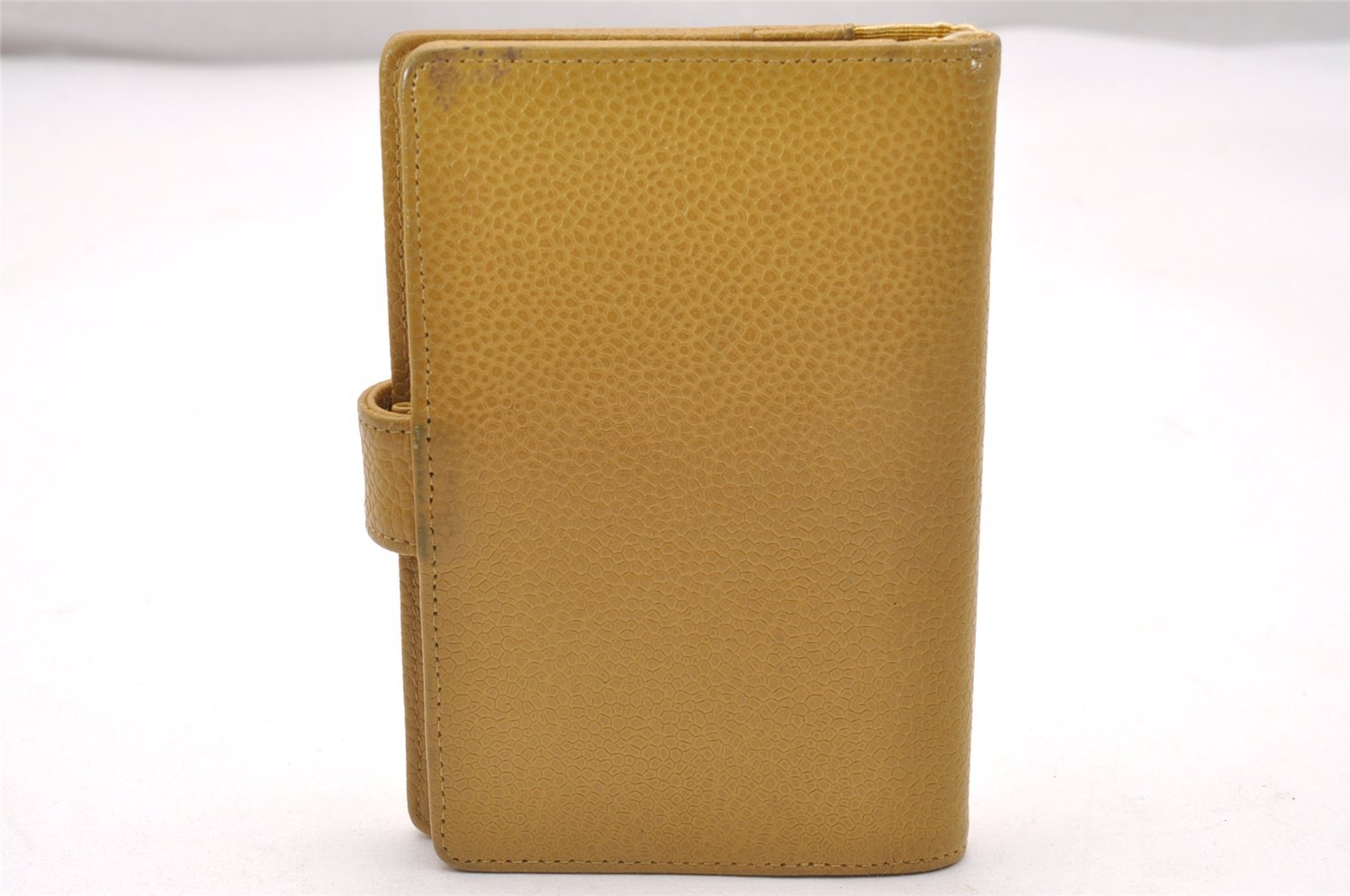 Authentic CHANEL Agenda Caviar Skin Leather Notebook Cover Yellow CC 1243J