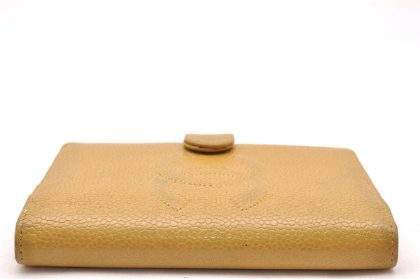 Authentic CHANEL Agenda Caviar Skin Leather Notebook Cover Yellow CC 1243J