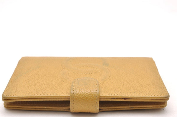 Authentic CHANEL Agenda Caviar Skin Leather Notebook Cover Yellow CC 1243J