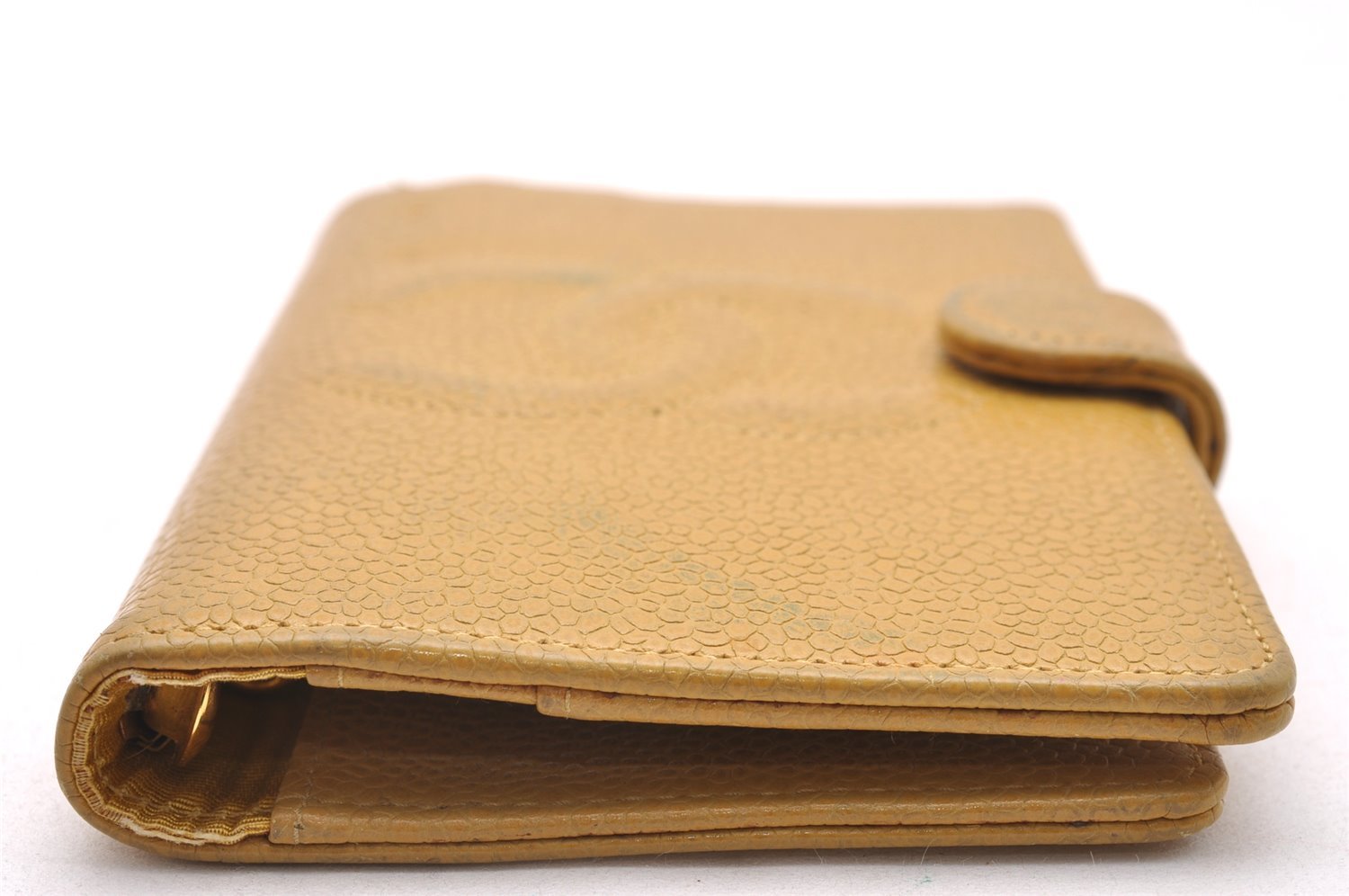 Authentic CHANEL Agenda Caviar Skin Leather Notebook Cover Yellow CC 1243J
