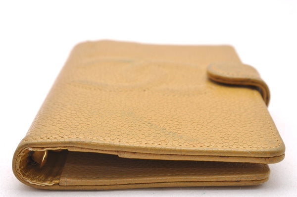 Authentic CHANEL Agenda Caviar Skin Leather Notebook Cover Yellow CC 1243J