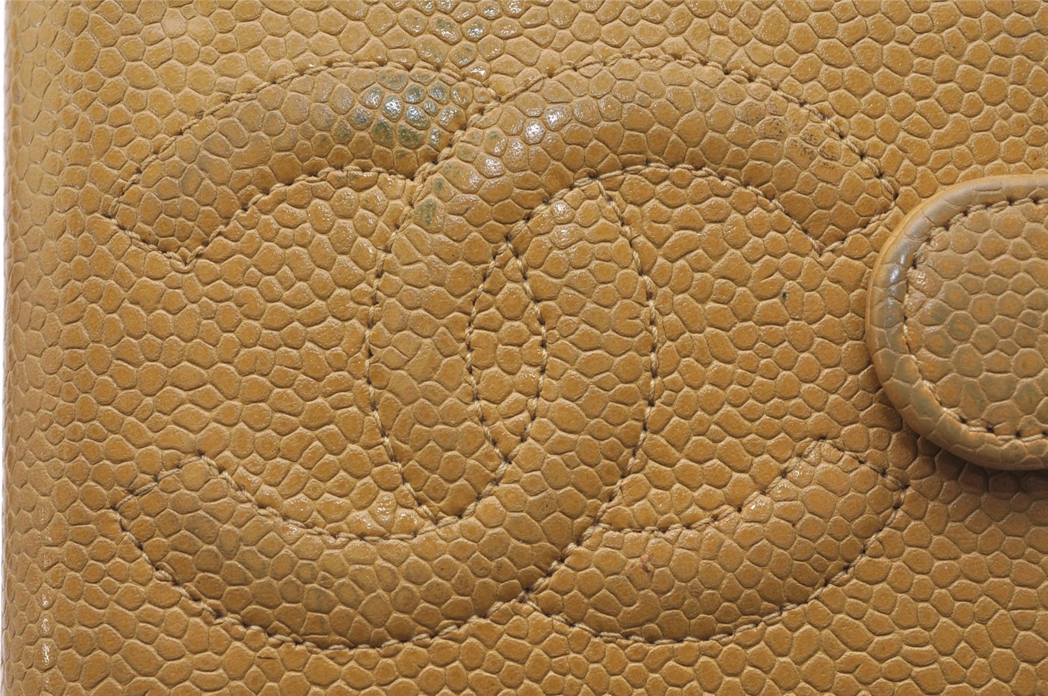 Authentic CHANEL Agenda Caviar Skin Leather Notebook Cover Yellow CC 1243J