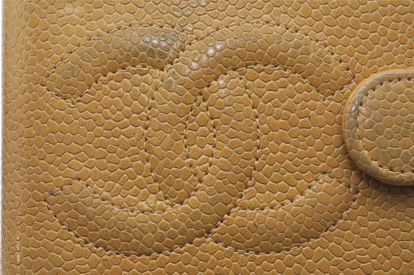 Authentic CHANEL Agenda Caviar Skin Leather Notebook Cover Yellow CC 1243J