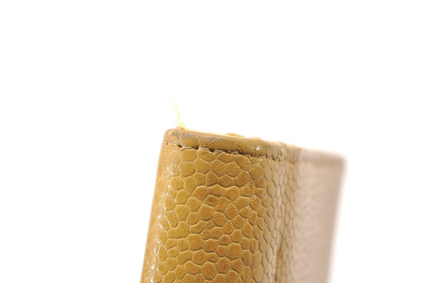 Authentic CHANEL Agenda Caviar Skin Leather Notebook Cover Yellow CC 1243J