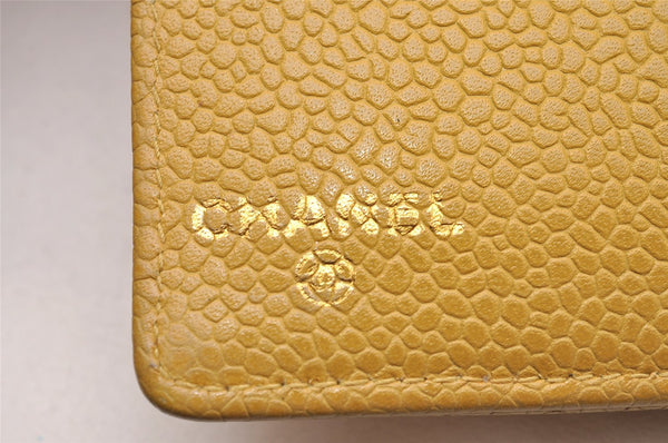 Authentic CHANEL Agenda Caviar Skin Leather Notebook Cover Yellow CC 1243J