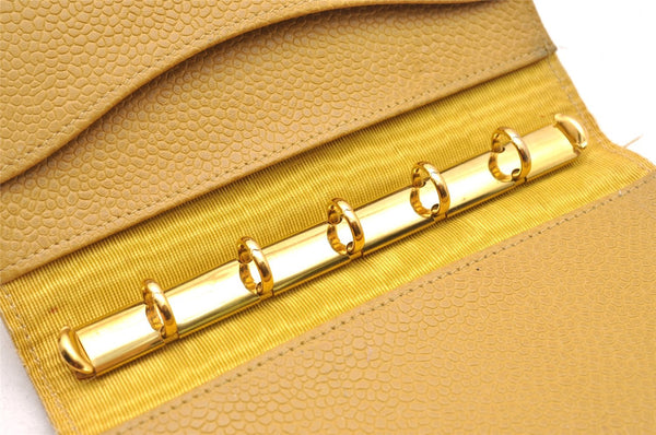 Authentic CHANEL Agenda Caviar Skin Leather Notebook Cover Yellow CC 1243J