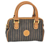 Authentic FENDI Pequin Vintage 2Way Hand Bag Purse PVC Leather Brown Black 1256I