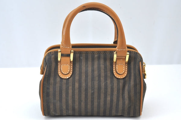 Authentic FENDI Pequin Vintage 2Way Hand Bag Purse PVC Leather Brown Black 1256I