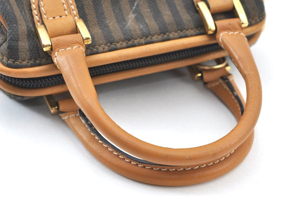 Authentic FENDI Pequin Vintage 2Way Hand Bag Purse PVC Leather Brown Black 1256I