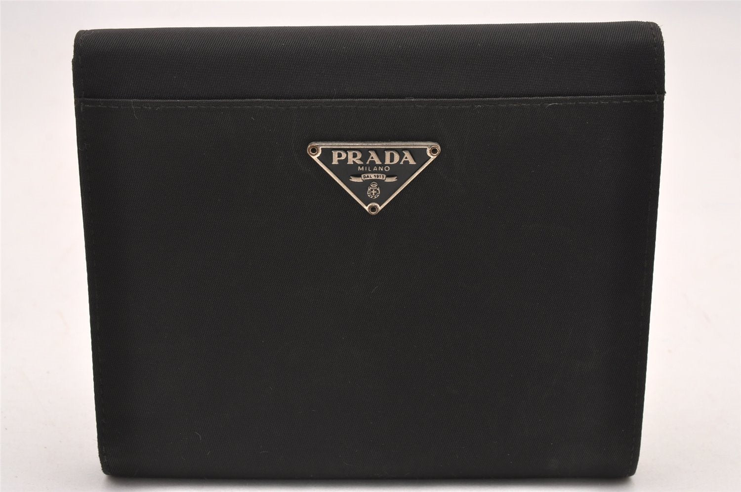 Authentic PRADA Vintage Nylon Trifold Wallet Purse Black 1256J