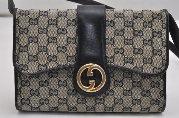Authentic GUCCI Shoulder Cross Body Bag Purse GG Canvas Leather Navy Blue 1256K