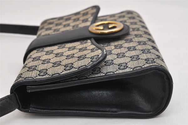 Authentic GUCCI Shoulder Cross Body Bag Purse GG Canvas Leather Navy Blue 1256K