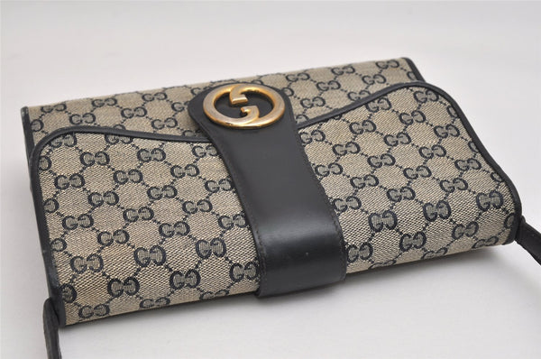 Authentic GUCCI Shoulder Cross Body Bag Purse GG Canvas Leather Navy Blue 1256K