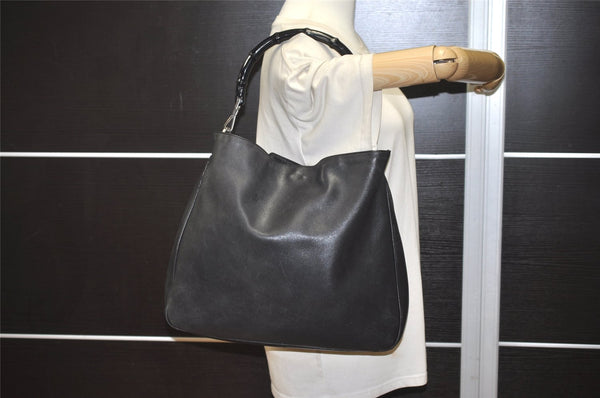 Authentic GUCCI Bamboo Vintage Shoulder Hand Bag Leather 0011577 Black 1258K