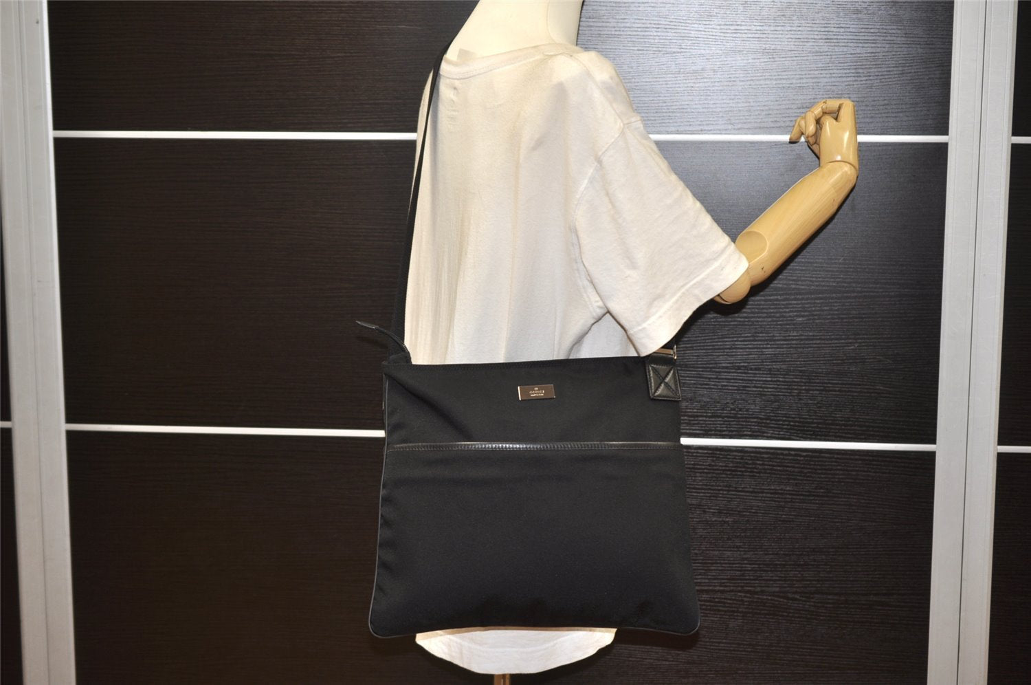 Authentic Vintage GUCCI Shoulder Cross Bag Nylon Leather 141198 Black 1259K