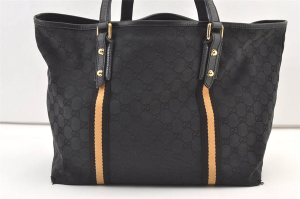 Authentic GUCCI Sherry Line Tote Bag GG Canvas Leather 139260 Black 1260K