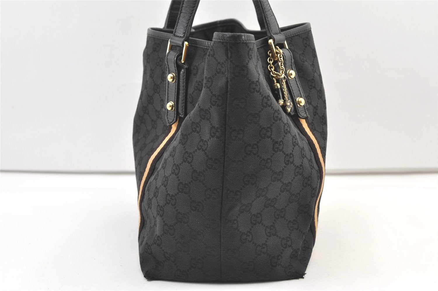 Authentic GUCCI Sherry Line Tote Bag GG Canvas Leather 139260 Black 1260K
