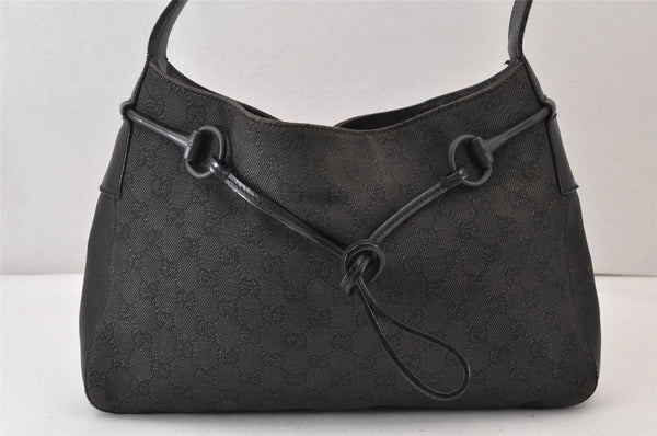 Authentic GUCCI Horsebit Shoulder Hand Bag GG Canvas Leather 101975 Black 1261K