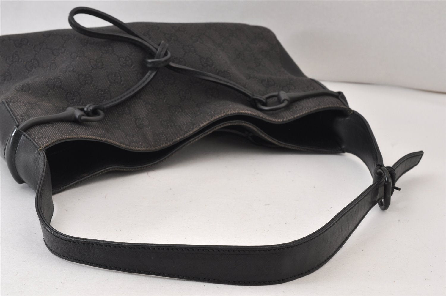 Authentic GUCCI Horsebit Shoulder Hand Bag GG Canvas Leather 101975 Black 1261K