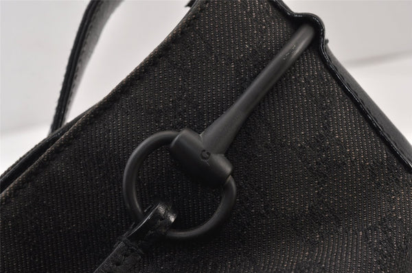 Authentic GUCCI Horsebit Shoulder Hand Bag GG Canvas Leather 101975 Black 1261K