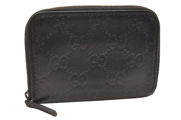 Authentic GUCCI Guccissima Coin Purse Pass Case GG Leather 154672 Black 1262J