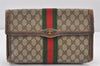 Authentic GUCCI Web Sherry Line Clutch Hand Bag GG PVC Leather Brown Junk 1263K
