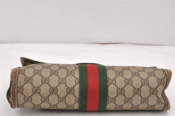 Authentic GUCCI Web Sherry Line Clutch Hand Bag GG PVC Leather Brown Junk 1263K
