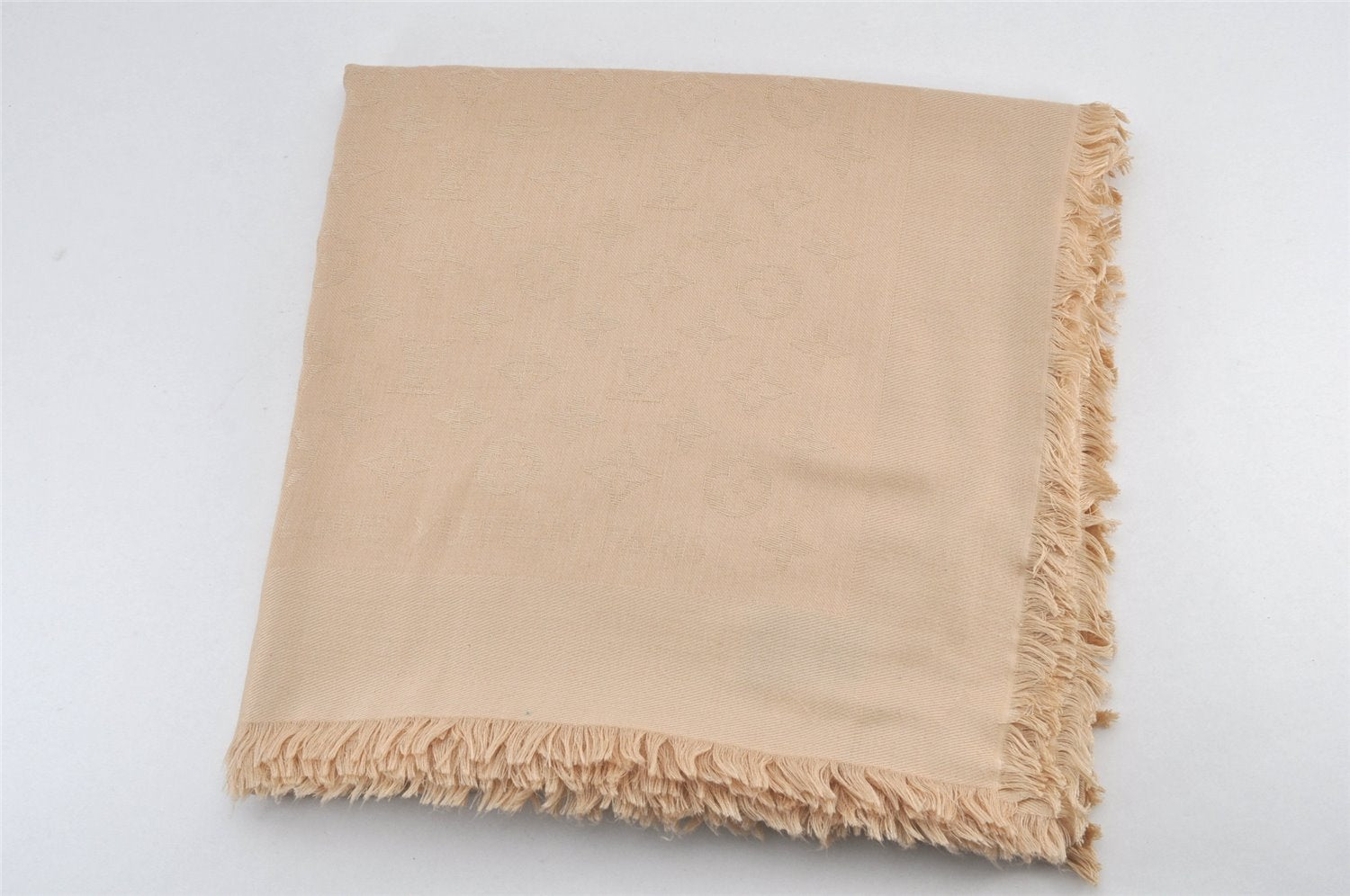 Authentic Louis Vuitton Monogram Stole Scarf Shawl Silk Wool 402336 Beige 1263L