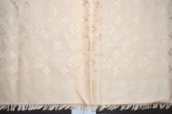 Authentic Louis Vuitton Monogram Stole Scarf Shawl Silk Wool 402336 Beige 1263L