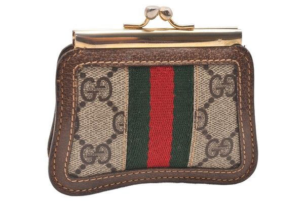 Authentic GUCCI Web Sherry Line Coin Case Purse GG PVC Leather Brown 1264J