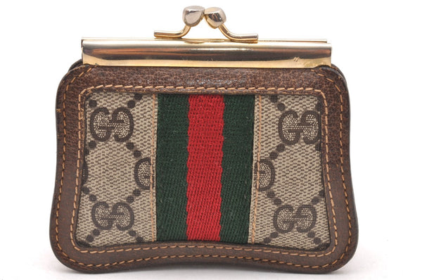 Authentic GUCCI Web Sherry Line Coin Case Purse GG PVC Leather Brown 1264J