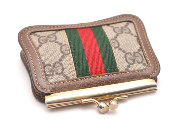 Authentic GUCCI Web Sherry Line Coin Case Purse GG PVC Leather Brown 1264J