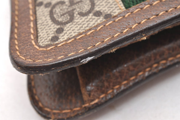 Authentic GUCCI Web Sherry Line Coin Case Purse GG PVC Leather Brown 1264J
