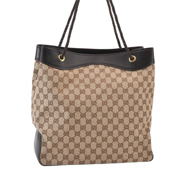 Authentic GUCCI Vintage Shoulder Tote Bag GG Canvas Leather 109141 Brown 1264K