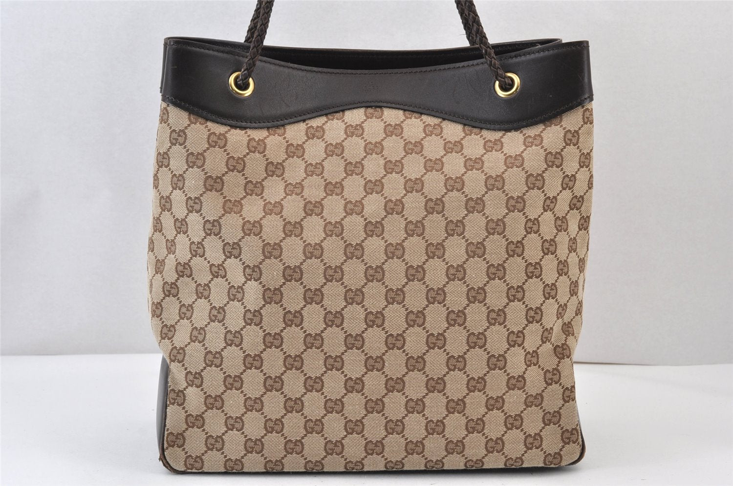 Authentic GUCCI Vintage Shoulder Tote Bag GG Canvas Leather 109141 Brown 1264K
