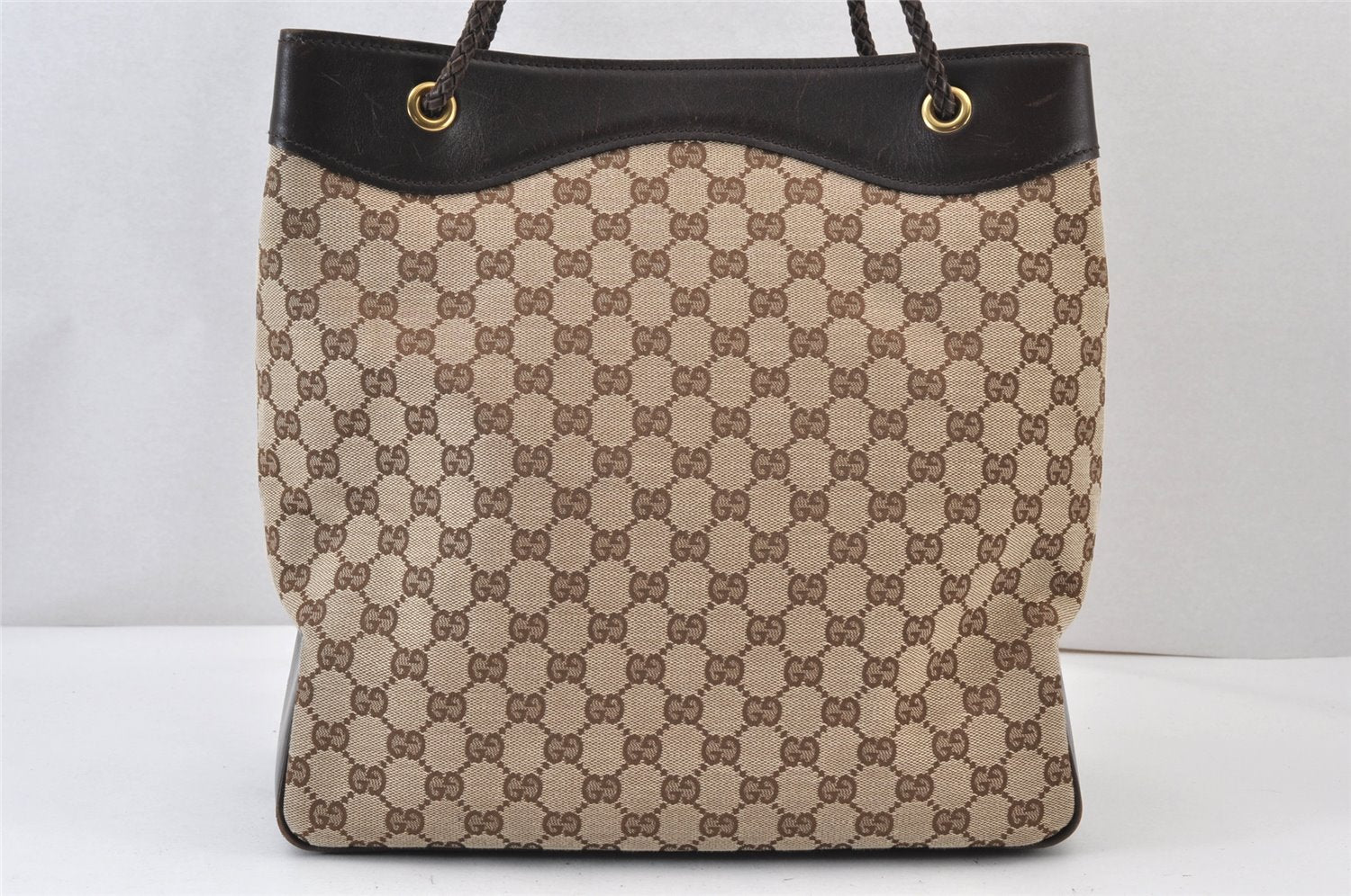 Authentic GUCCI Vintage Shoulder Tote Bag GG Canvas Leather 109141 Brown 1264K