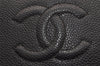 Authentic CHANEL Vintage Caviar Skin CC Logo Bifold Wallet Purse Black 1265J