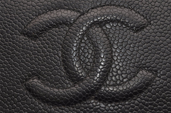 Authentic CHANEL Vintage Caviar Skin CC Logo Bifold Wallet Purse Black 1265J