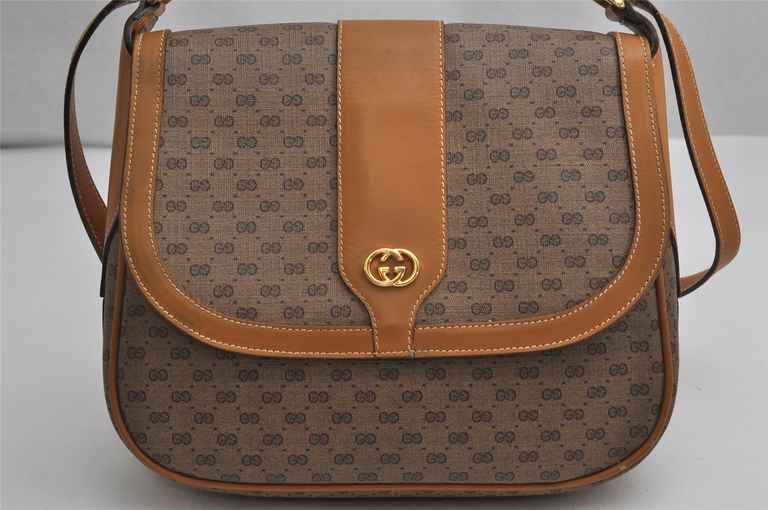 Authentic GUCCI Micro GG PVC Leather Shoulder Cross Body Bag Brown Junk 1265K