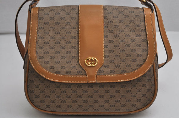 Authentic GUCCI Micro GG PVC Leather Shoulder Cross Body Bag Brown Junk 1265K