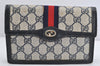 Authentic GUCCI Vintage Sherry Line Pouch Purse GG PVC Leather Navy Blue 1266K