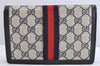 Authentic GUCCI Vintage Sherry Line Pouch Purse GG PVC Leather Navy Blue 1266K