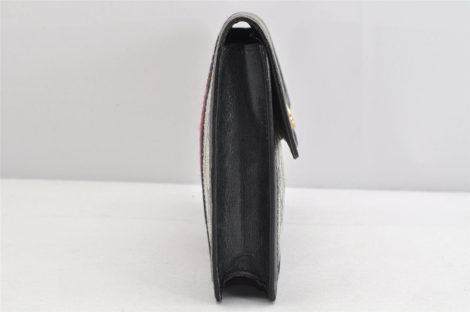 Authentic GUCCI Vintage Sherry Line Pouch Purse GG PVC Leather Navy Blue 1266K