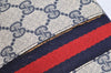 Authentic GUCCI Vintage Sherry Line Pouch Purse GG PVC Leather Navy Blue 1266K