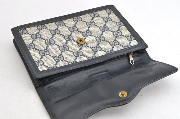 Authentic GUCCI Vintage Sherry Line Pouch Purse GG PVC Leather Navy Blue 1266K