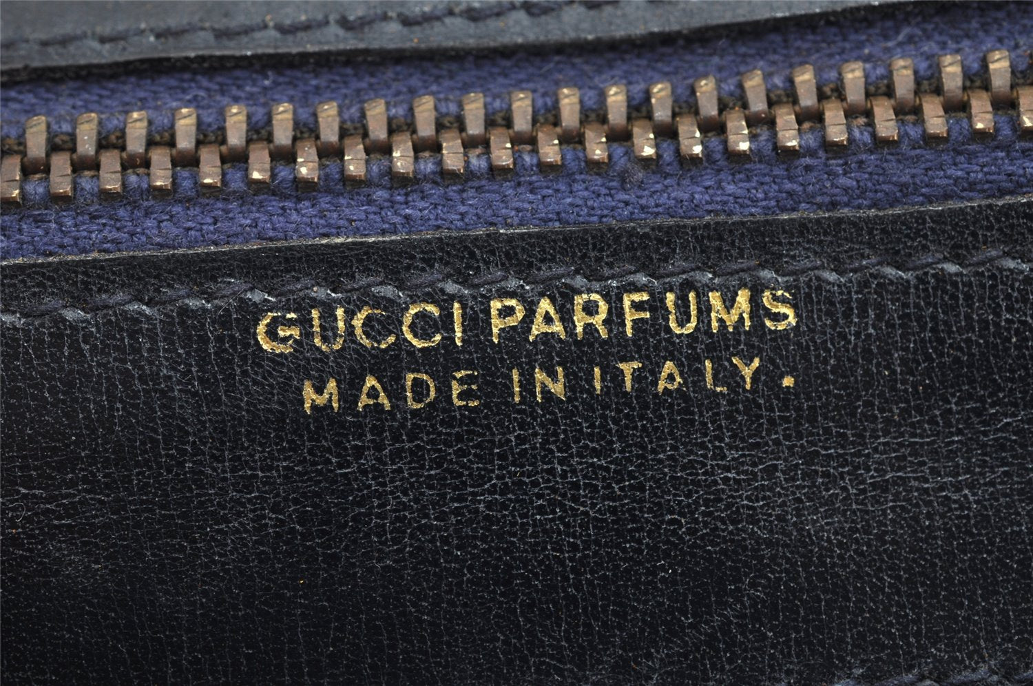 Authentic GUCCI Vintage Sherry Line Pouch Purse GG PVC Leather Navy Blue 1266K