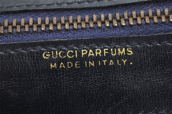 Authentic GUCCI Vintage Sherry Line Pouch Purse GG PVC Leather Navy Blue 1266K